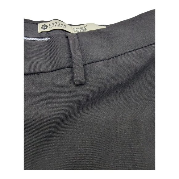 Haggar Pants Mens 32x30 Black Stria Classic Fit Pleated Expandable Waistband - Picture 11 of 11